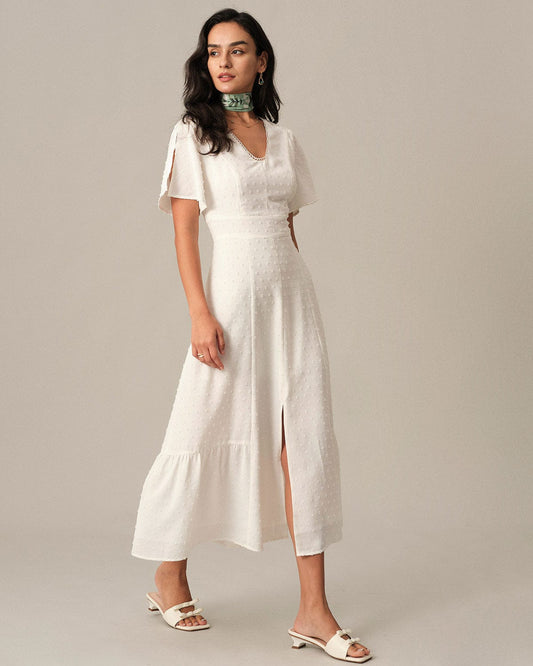 The Solid High Waisted Split Maxi Dress