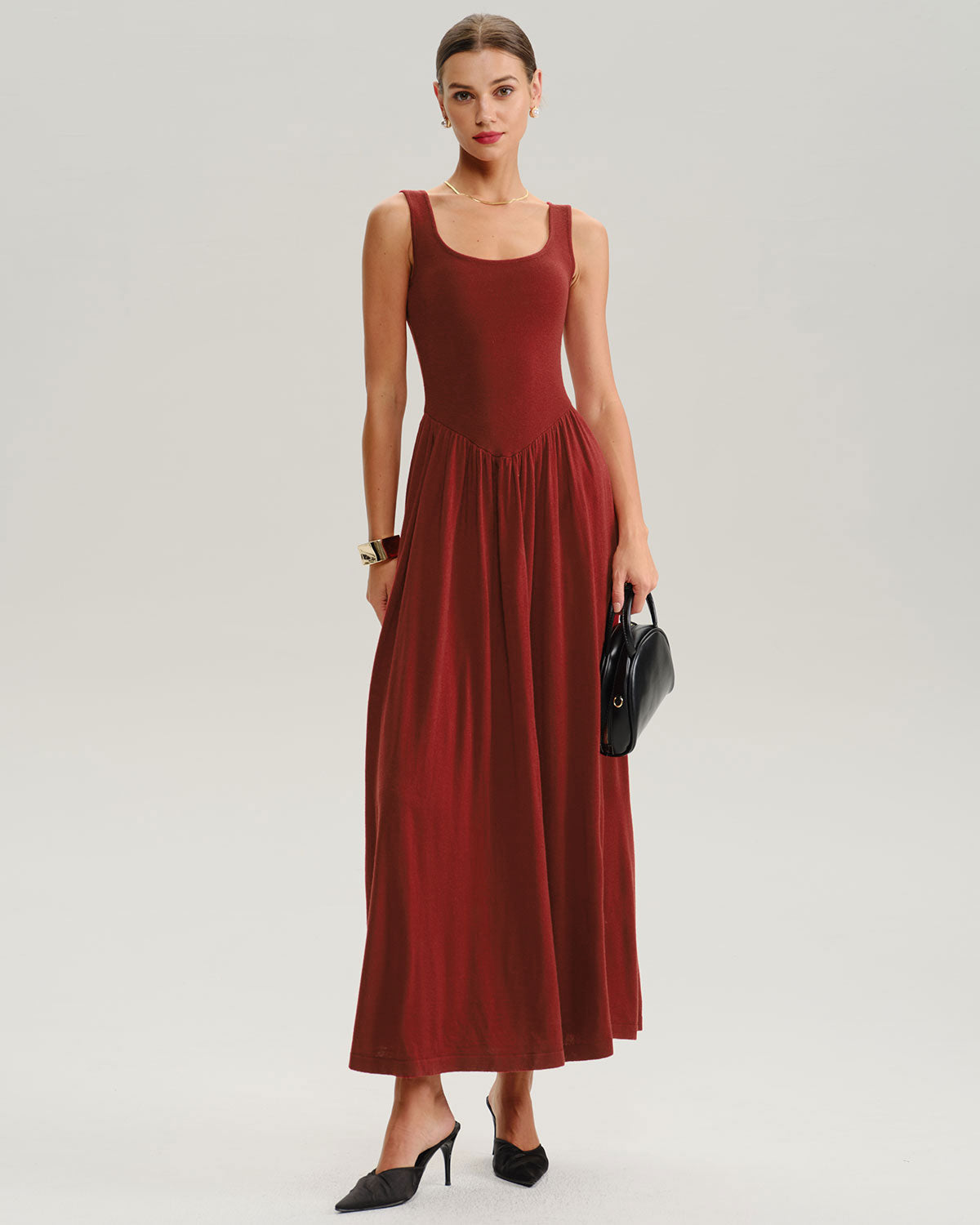 Red U Neck A-Line Sleeveless Sweater Dress