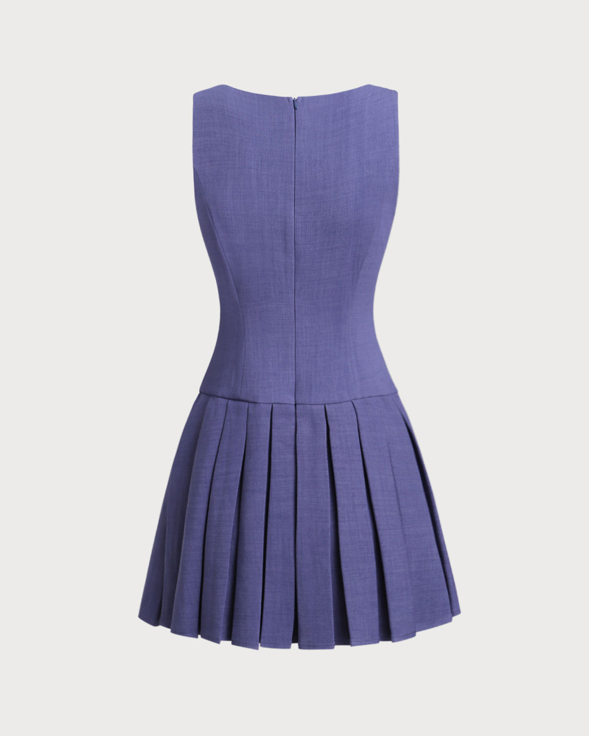 Blue Boat Neck Button Sleeveless Mini Dress
